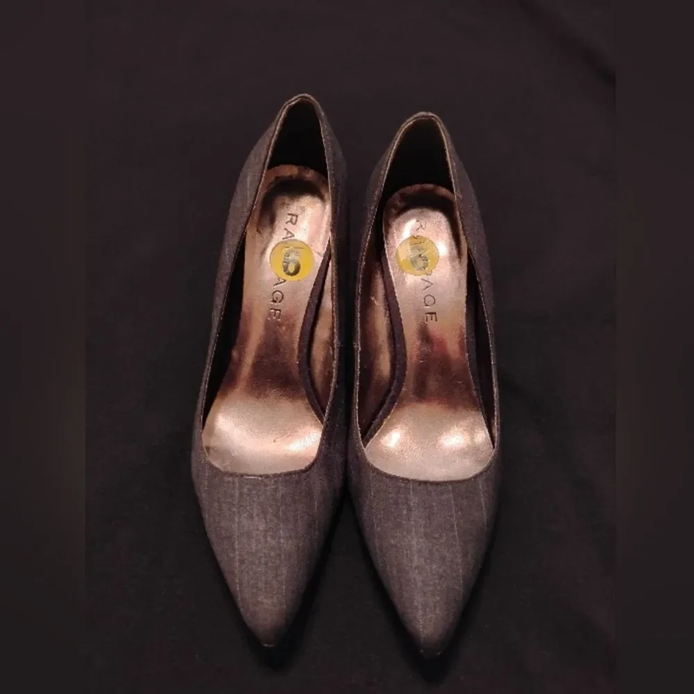 Rampage Gray Pinstripe Pointed Toe Heels Pumps Office Career Size 9 - Picture 9 of 9